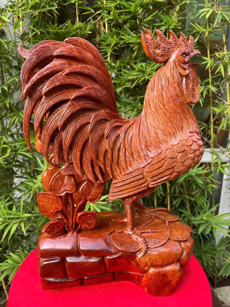 ga-trong-go-G6401-3 Tượng Gà Trống Gỗ Hương Ta Gia Lai Liền Khối To Đẹp G6401
