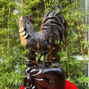 ga-trong-go-G6402-1 Tượng Gà Trống Gỗ Mun Hoa Hàng To Kỹ Liền Khối G6402
