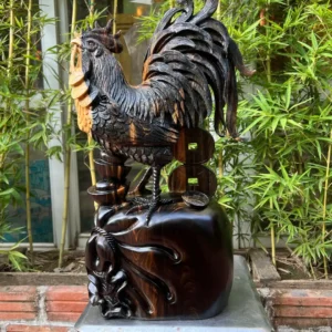 ga-trong-go-G6402-2 Tượng Gà Trống Gỗ Mun Hoa Hàng To Kỹ Liền Khối G6402