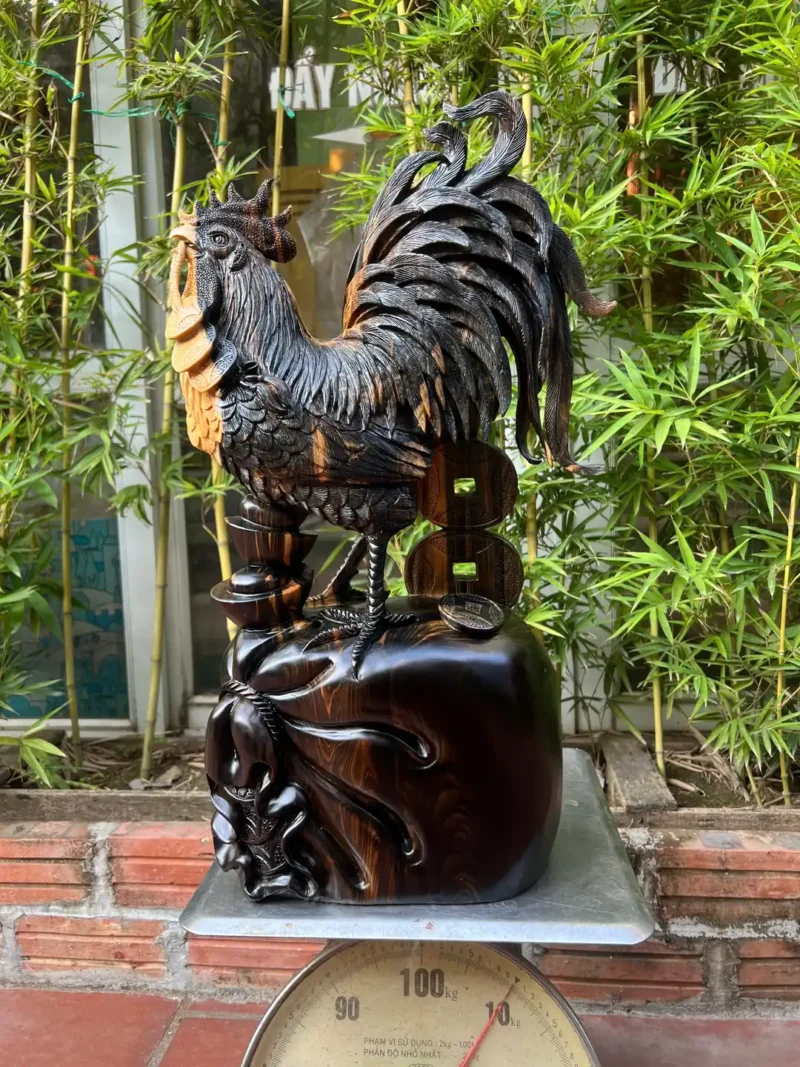 ga-trong-go-G6402-2 Tượng Gà Trống Gỗ Mun Hoa Hàng To Kỹ Liền Khối G6402