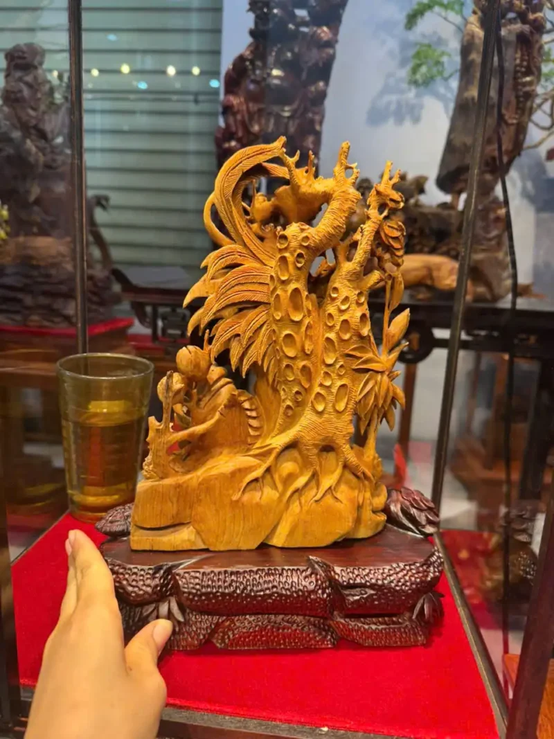 gia-inh-ga-4mua-go-hoang-an-G6428-5 Tượng Gia Đình Gà 4 Mùa Gỗ Hoàng Đàn Tuyết Hàng Kỹ Nét Đậm Dầu Đã Lên Tuyết G6428