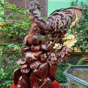 gia-inh-ga-G5322-1 Tượng Gia Đình Gà Gỗ Cẩm Gia Lai Hàng Đẹp Liền Khối G5322