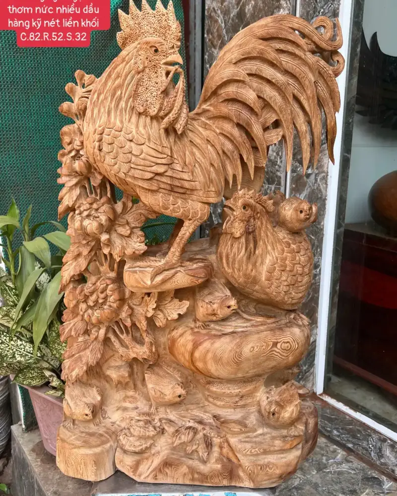 gia-inh-ga-G5676-1 Tượng Gia Đình Gà Gỗ Ngọc Am Thơm Nức Hàng Kỹ Nét Liền Khối G5676