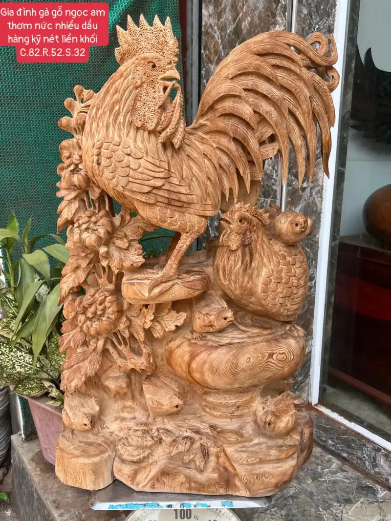 gia-inh-ga-G5676-1 Tượng Gia Đình Gà Gỗ Ngọc Am Thơm Nức Hàng Kỹ Nét Liền Khối G5676