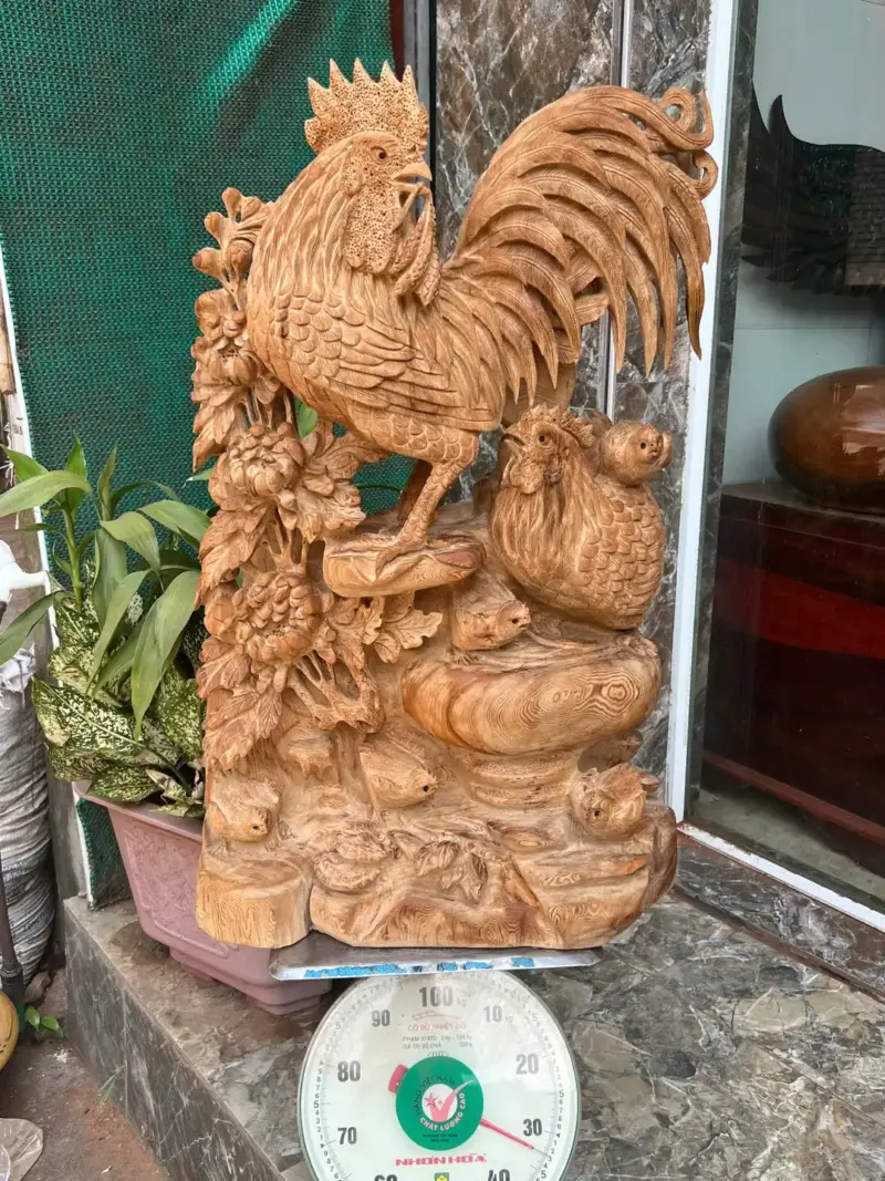 gia-inh-ga-G5676-2 Tượng Gia Đình Gà Gỗ Ngọc Am Thơm Nức Hàng Kỹ Nét Liền Khối G5676
