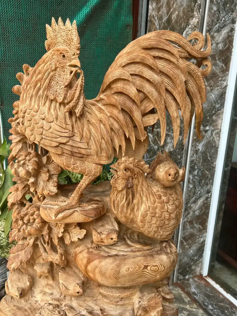 gia-inh-ga-G5676-3 Tượng Gia Đình Gà Gỗ Ngọc Am Thơm Nức Hàng Kỹ Nét Liền Khối G5676