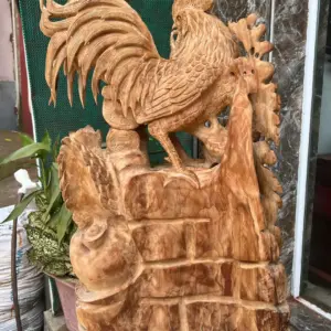 gia-inh-ga-G5676-5 Tượng Gia Đình Gà Gỗ Ngọc Am Thơm Nức Hàng Kỹ Nét Liền Khối G5676