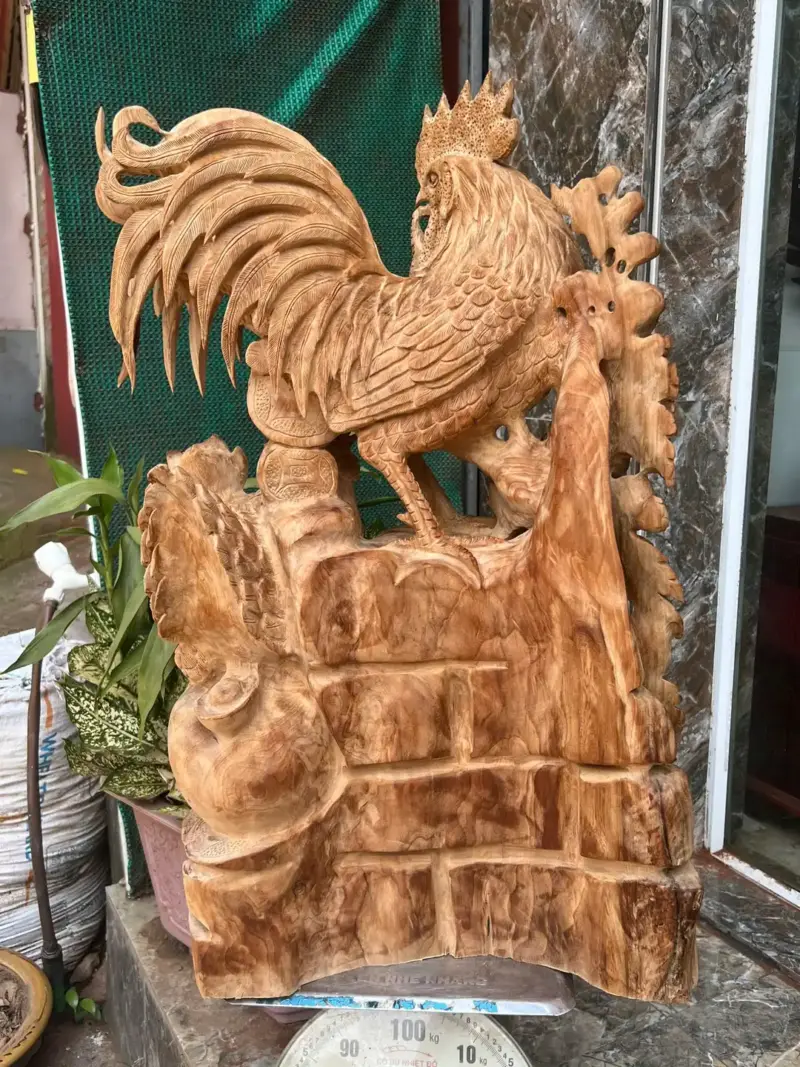 gia-inh-ga-G5676-5 Tượng Gia Đình Gà Gỗ Ngọc Am Thơm Nức Hàng Kỹ Nét Liền Khối G5676