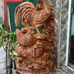 gia-inh-ga-G5677-1 Tượng Gia Đình Gà Gỗ Ngọc Am Thơm Nức Hàng Kỹ Nét Liền Khối G5677
