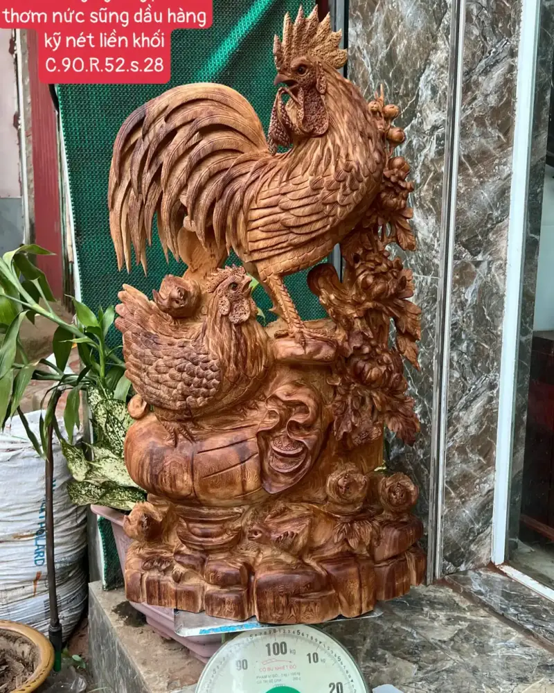 gia-inh-ga-G5677-1 Tượng Gia Đình Gà Gỗ Ngọc Am Thơm Nức Hàng Kỹ Nét Liền Khối G5677