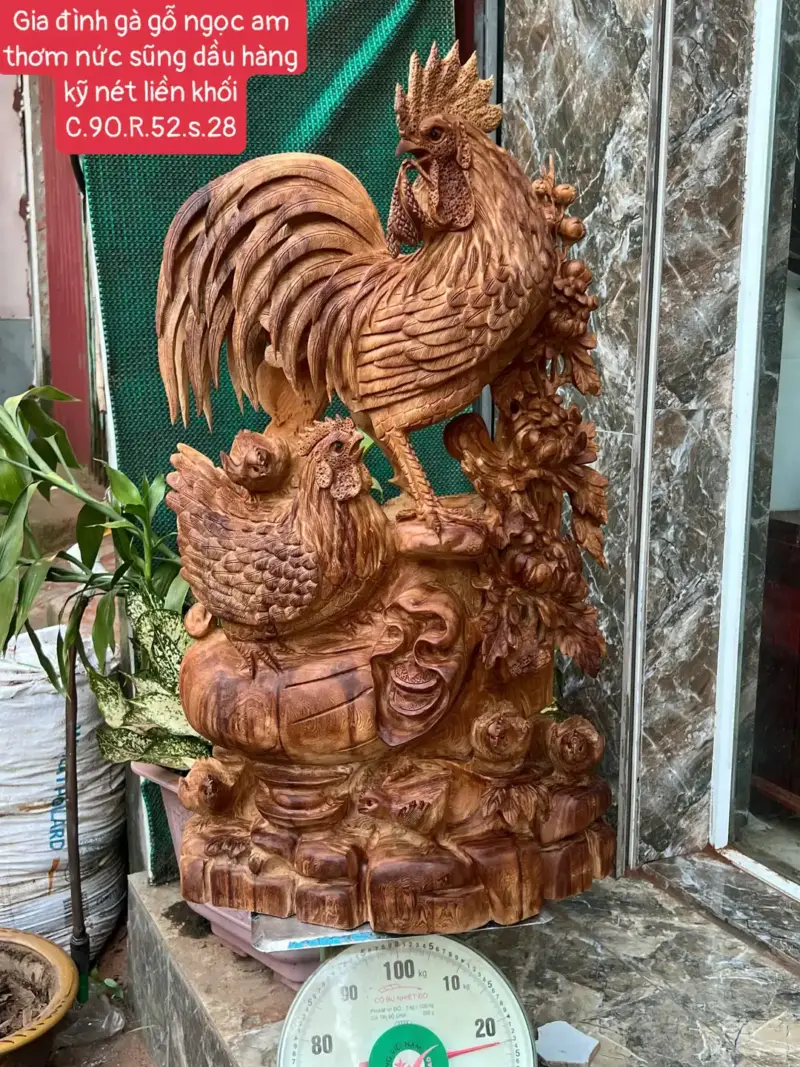 gia-inh-ga-G5677-1 Tượng Gia Đình Gà Gỗ Ngọc Am Thơm Nức Hàng Kỹ Nét Liền Khối G5677