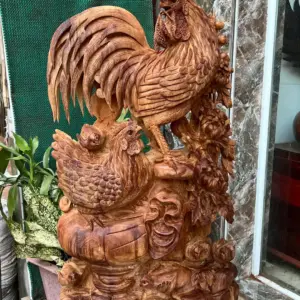 gia-inh-ga-G5677-2 Tượng Gia Đình Gà Gỗ Ngọc Am Thơm Nức Hàng Kỹ Nét Liền Khối G5677