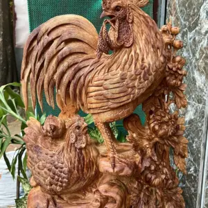 gia-inh-ga-G5677-3 Tượng Gia Đình Gà Gỗ Ngọc Am Thơm Nức Hàng Kỹ Nét Liền Khối G5677