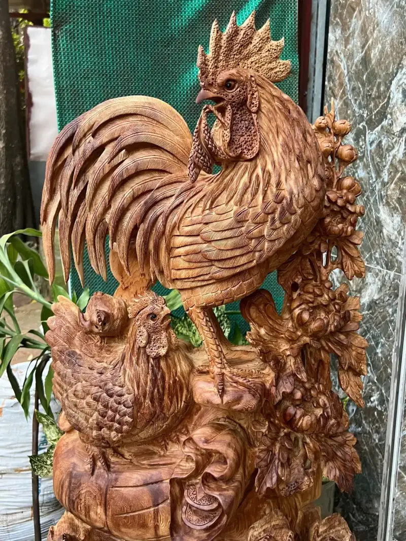 gia-inh-ga-G5677-3 Tượng Gia Đình Gà Gỗ Ngọc Am Thơm Nức Hàng Kỹ Nét Liền Khối G5677
