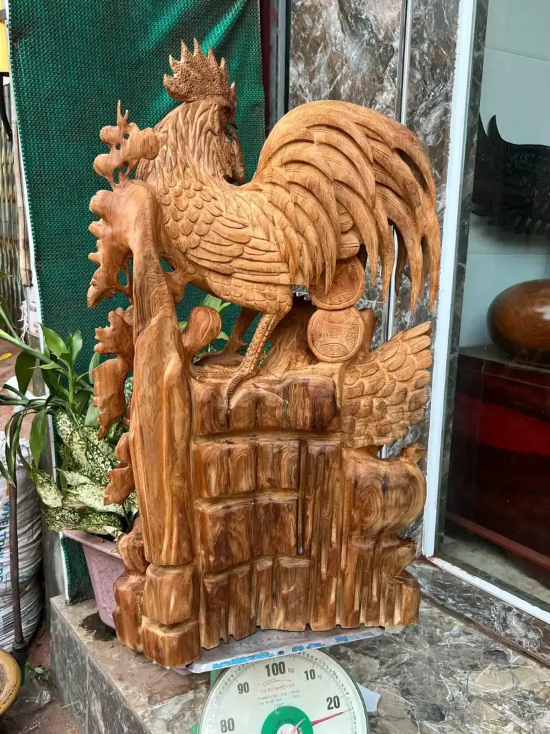 gia-inh-ga-G5677-5 Tượng Gia Đình Gà Gỗ Ngọc Am Thơm Nức Hàng Kỹ Nét Liền Khối G5677