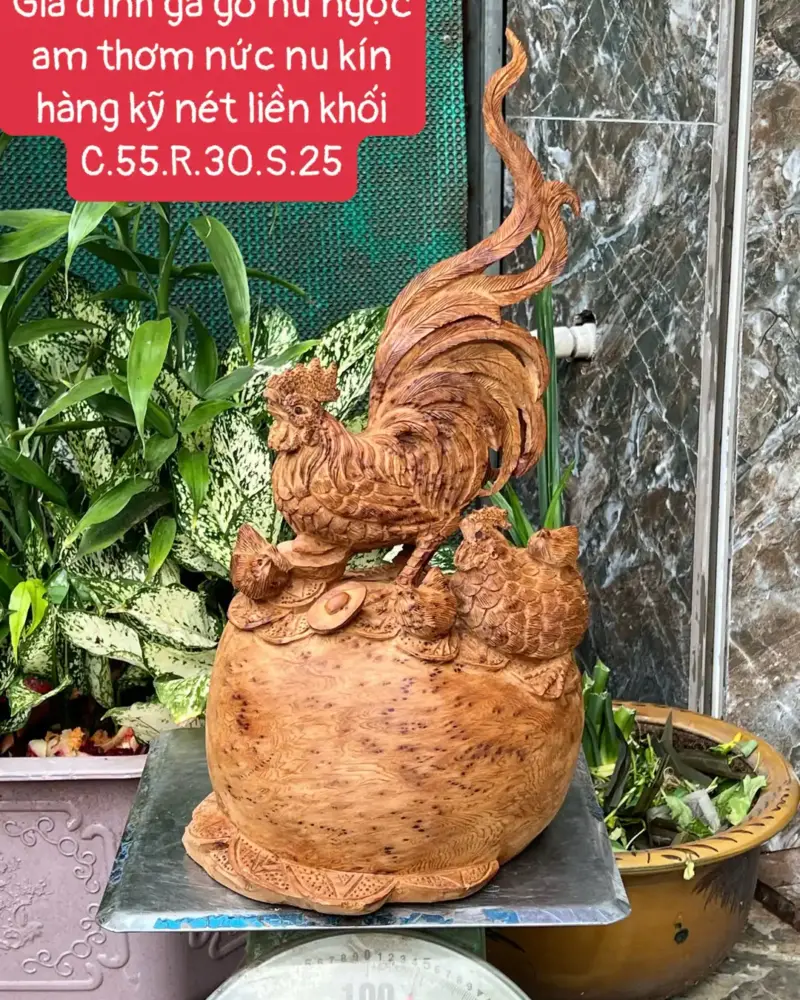 gia-inh-ga-G5678-1 Tượng Gia Đình Gà Gỗ Nu Ngọc Am Thơm Nức Nu Kín Liền Khối G5678