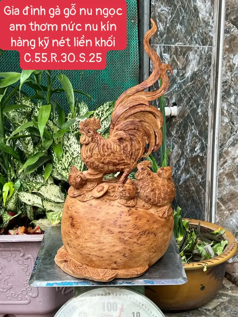 gia-inh-ga-G5678-1 Tượng Gia Đình Gà Gỗ Nu Ngọc Am Thơm Nức Nu Kín Liền Khối G5678