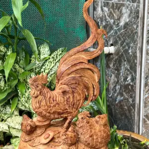 gia-inh-ga-G5678-3 Tượng Gia Đình Gà Gỗ Nu Ngọc Am Thơm Nức Nu Kín Liền Khối G5678