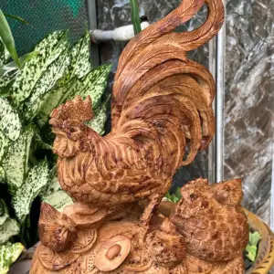 gia-inh-ga-G5678-4 Tượng Gia Đình Gà Gỗ Nu Ngọc Am Thơm Nức Nu Kín Liền Khối G5678