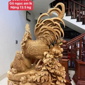 gia-inh-ga-G5824-1 Tượng Gia Đình Gà Gỗ Ngọc Am Liền Khối Hàng Nghệ Nhân Tắc Kê Đục Kỹ Sắc Nét G5824
