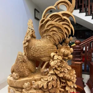 gia-inh-ga-G5824-2 Tượng Gia Đình Gà Gỗ Ngọc Am Liền Khối Hàng Nghệ Nhân Tắc Kê Đục Kỹ Sắc Nét G5824