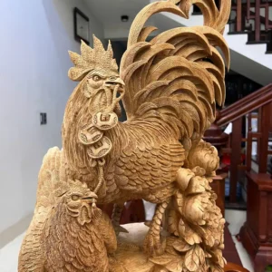 gia-inh-ga-G5824-3 Tượng Gia Đình Gà Gỗ Ngọc Am Liền Khối Hàng Nghệ Nhân Tắc Kê Đục Kỹ Sắc Nét G5824