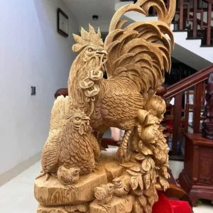gia-inh-ga-G5824-4 Tượng Gia Đình Gà Gỗ Ngọc Am Liền Khối Hàng Nghệ Nhân Tắc Kê Đục Kỹ Sắc Nét G5824