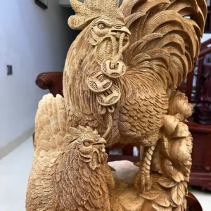 gia-inh-ga-G5824-6 Tượng Gia Đình Gà Gỗ Ngọc Am Liền Khối Hàng Nghệ Nhân Tắc Kê Đục Kỹ Sắc Nét G5824