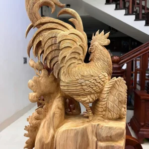 gia-inh-ga-G5824-7 Tượng Gia Đình Gà Gỗ Ngọc Am Liền Khối Hàng Nghệ Nhân Tắc Kê Đục Kỹ Sắc Nét G5824