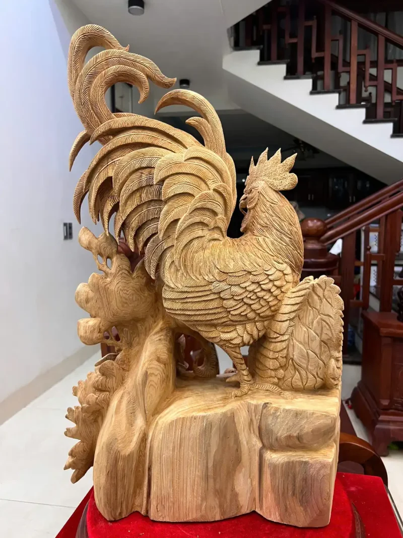 gia-inh-ga-G5824-7 Tượng Gia Đình Gà Gỗ Ngọc Am Liền Khối Hàng Nghệ Nhân Tắc Kê Đục Kỹ Sắc Nét G5824
