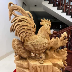 gia-inh-ga-G5875-5 Tượng Gia Đình Gà Gỗ Ngọc Am Liền Khối Hàng Nghệ Nhân Tắc Kê Đục Kỹ Sắc Nét Có Sơn G5875