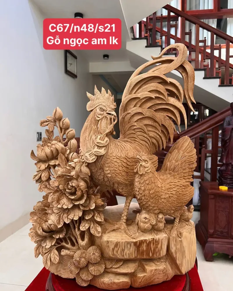 gia-inh-ga-G5911-1 Tượng Gia Đình Gà Gỗ Ngọc Am Mộc Đẹp Hàng Nghệ Nhân G5911