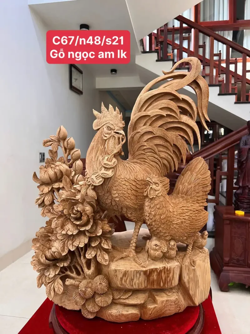 gia-inh-ga-G5911-1 Tượng Gia Đình Gà Gỗ Ngọc Am Mộc Đẹp Hàng Nghệ Nhân G5911