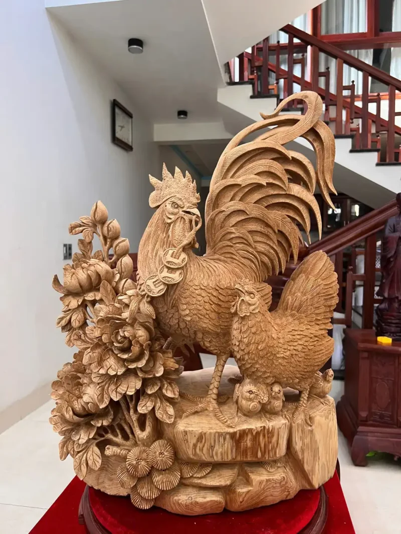 gia-inh-ga-G5911-2 Tượng Gia Đình Gà Gỗ Ngọc Am Mộc Đẹp Hàng Nghệ Nhân G5911