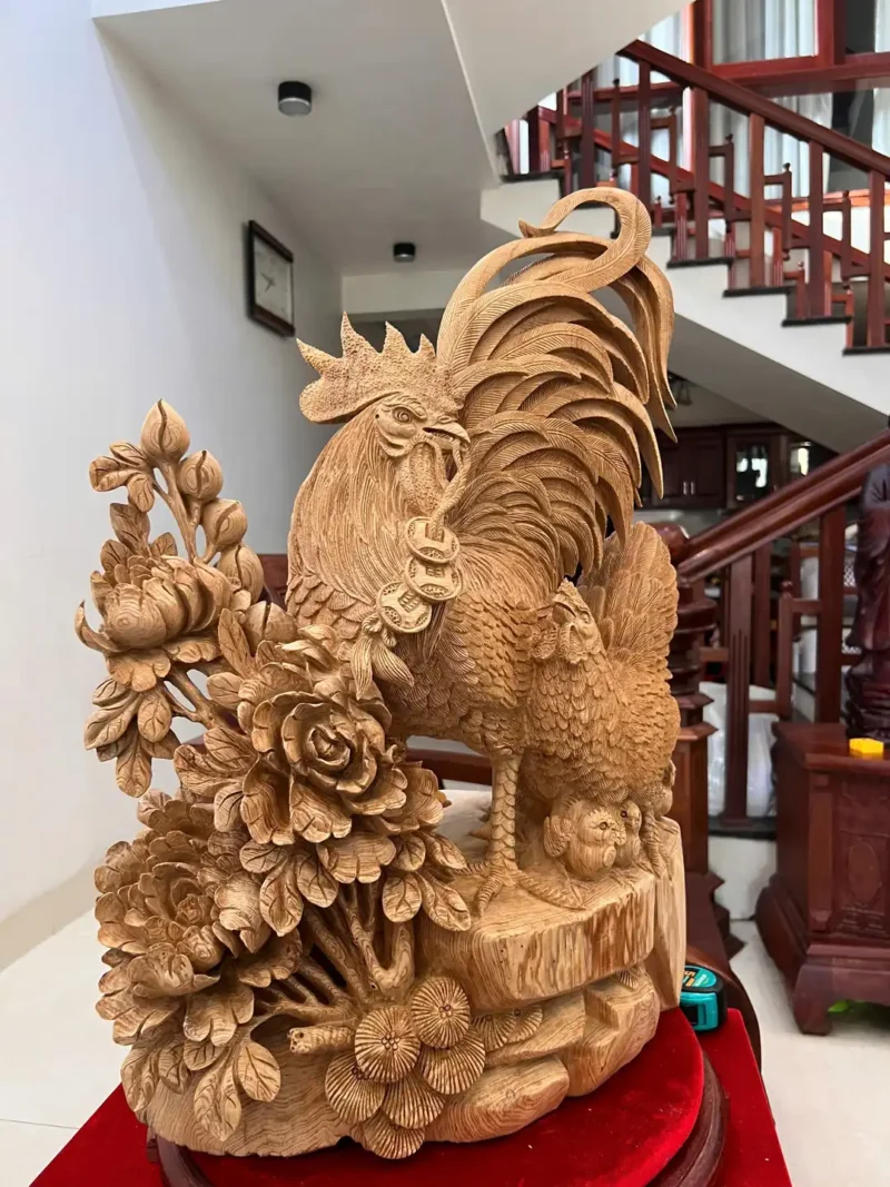 gia-inh-ga-G5911-3 Tượng Gia Đình Gà Gỗ Ngọc Am Mộc Đẹp Hàng Nghệ Nhân G5911