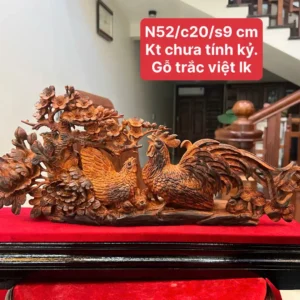 gia-inh-ga-G6399-1 Tượng Gia Đình Gà Gỗ Trắc Việt Liền Khối Hàng Nhỏ Để Bàn Nghệ Nhân Tắc Kê Có Sơn G6399