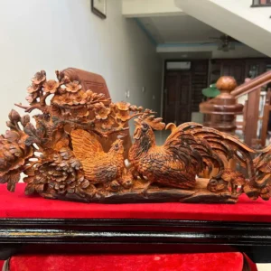 gia-inh-ga-G6399-2 Tượng Gia Đình Gà Gỗ Trắc Việt Liền Khối Hàng Nhỏ Để Bàn Nghệ Nhân Tắc Kê Có Sơn G6399