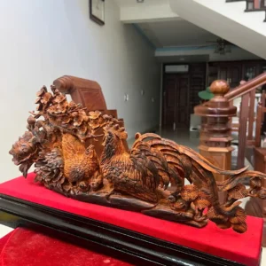 gia-inh-ga-G6399-6 Tượng Gia Đình Gà Gỗ Trắc Việt Liền Khối Hàng Nhỏ Để Bàn Nghệ Nhân Tắc Kê Có Sơn G6399