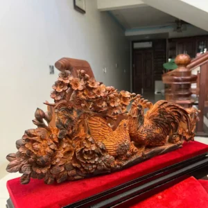 gia-inh-ga-G6399-7 Tượng Gia Đình Gà Gỗ Trắc Việt Liền Khối Hàng Nhỏ Để Bàn Nghệ Nhân Tắc Kê Có Sơn G6399