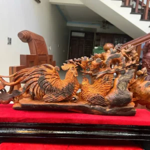gia-inh-ga-G6399-8 Tượng Gia Đình Gà Gỗ Trắc Việt Liền Khối Hàng Nhỏ Để Bàn Nghệ Nhân Tắc Kê Có Sơn G6399