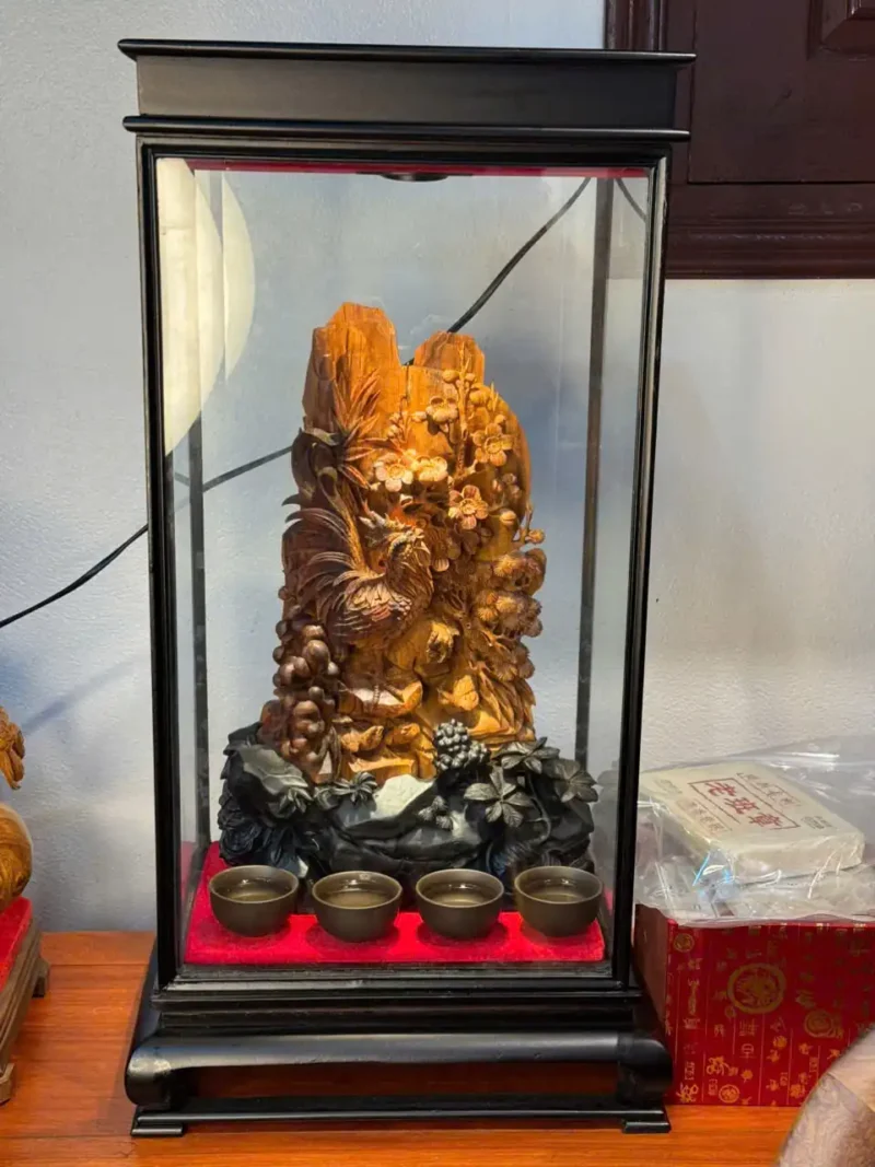 gia-inh-ga-bon-mua-go-hoang-an-G5823-2 Tượng Gia Đình Gà Bốn Mùa Gỗ Hoàng Đàn Tuyết Lạng Sơn Hàng Siêu Kỹ Nét Đậm Dầu Đang Lên Tuyết G5823