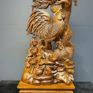 gia-inh-ga-go-bach-xanh-G6115-1 Tượng Gia Đình Gà Gỗ Bách Xanh Liền Khối G6115