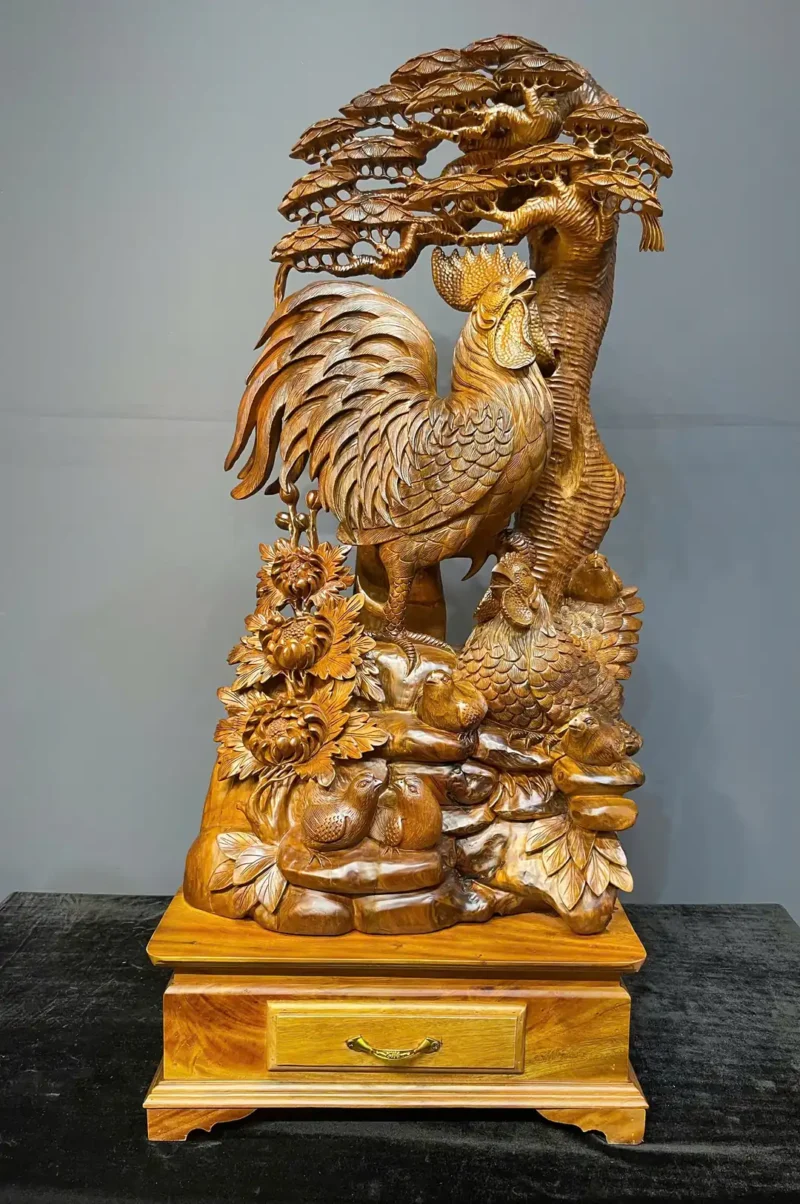 gia-inh-ga-go-bach-xanh-G6115-1 Tượng Gia Đình Gà Gỗ Bách Xanh Liền Khối G6115