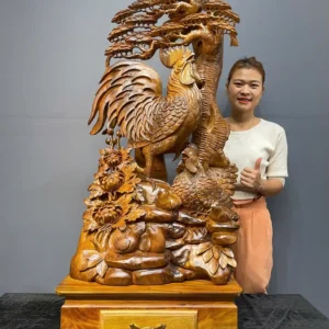 gia-inh-ga-go-bach-xanh-G6115-2 Tượng Gia Đình Gà Gỗ Bách Xanh Liền Khối G6115