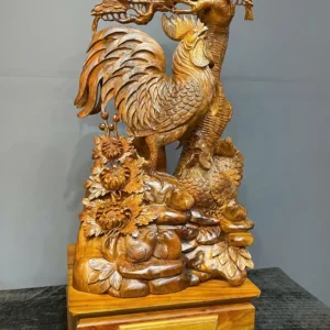 gia-inh-ga-go-bach-xanh-G6115-4 Tượng Gia Đình Gà Gỗ Bách Xanh Liền Khối G6115