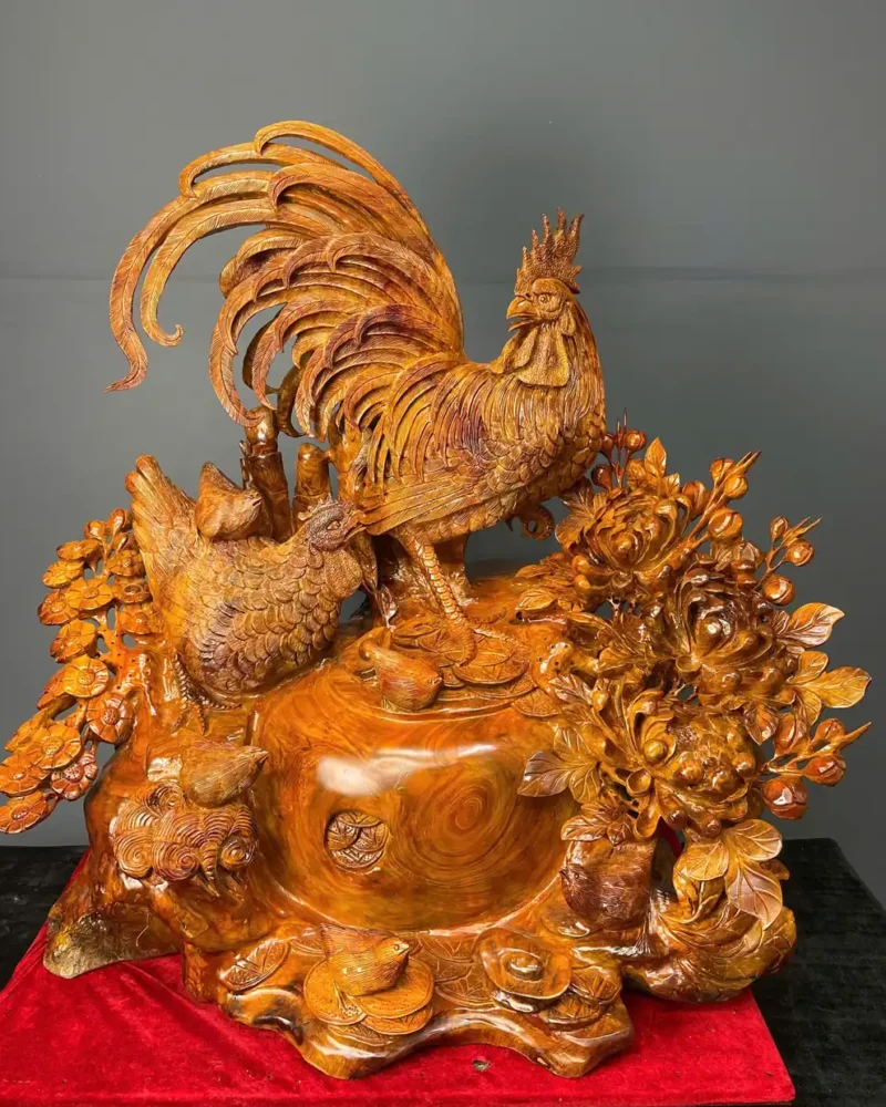 gia-inh-ga-go-huong-ta-G6061-1 Tượng Gia Đình Gà Gỗ Hương Ta Liền Khối G6061