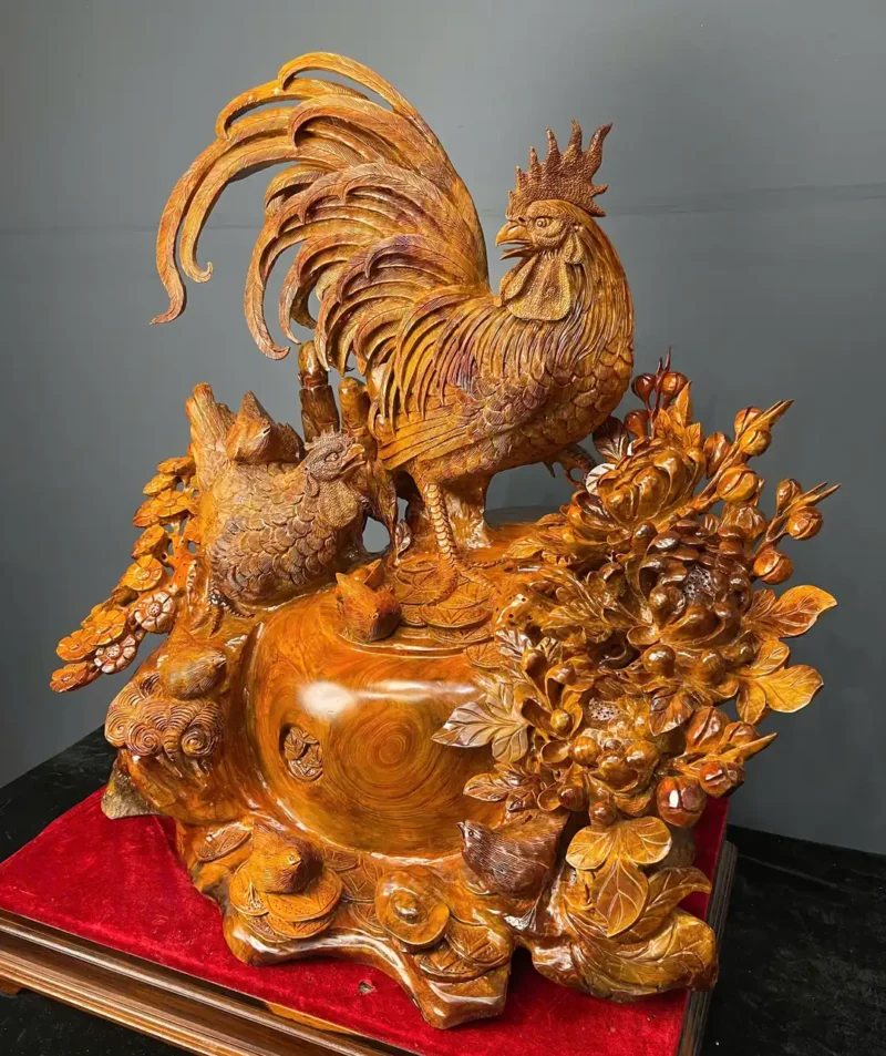 gia-inh-ga-go-huong-ta-G6061-3 Tượng Gia Đình Gà Gỗ Hương Ta Liền Khối G6061