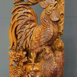gia-inh-ga-go-ngoc-am-G5801-2 Tượng Gia Đình Gà Gỗ Ngọc Am Liền Khối G5801