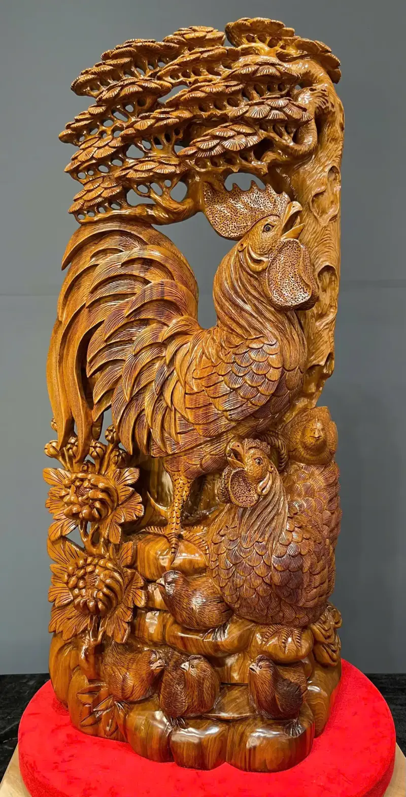 gia-inh-ga-go-ngoc-am-G5801-2 Tượng Gia Đình Gà Gỗ Ngọc Am Liền Khối G5801