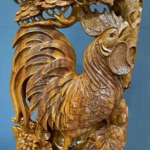 gia-inh-ga-go-ngoc-am-G5801-3 Tượng Gia Đình Gà Gỗ Ngọc Am Liền Khối G5801